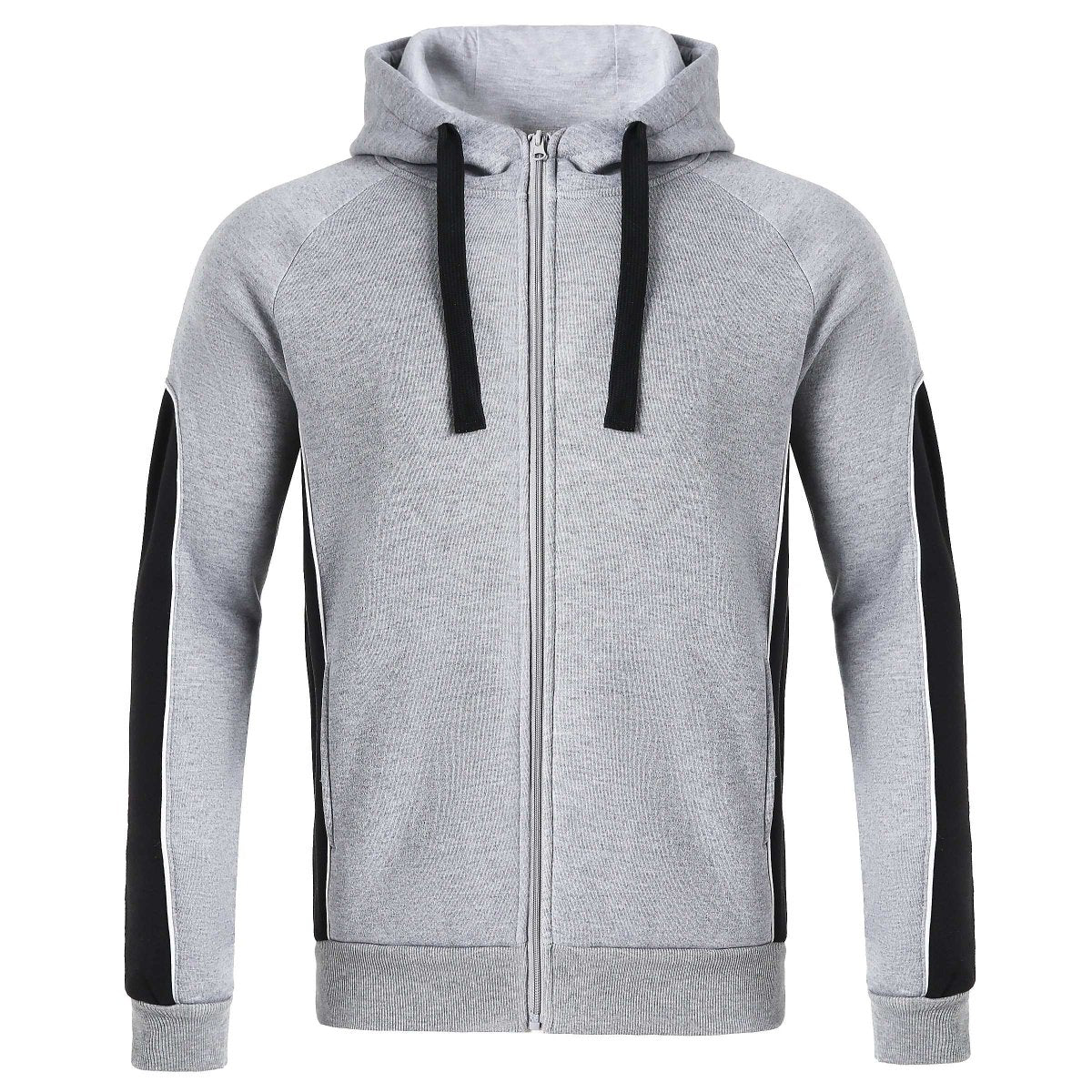 Ladies Panel Full Zip Hoodie Jumper in grey black, Contrast Sleeve, front – Big Bee Workwear