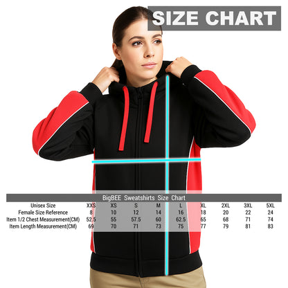 Ladies Panel Full Zip Hoodie Jumper, Contrast Sleeve, size chart – Big Bee Workwear