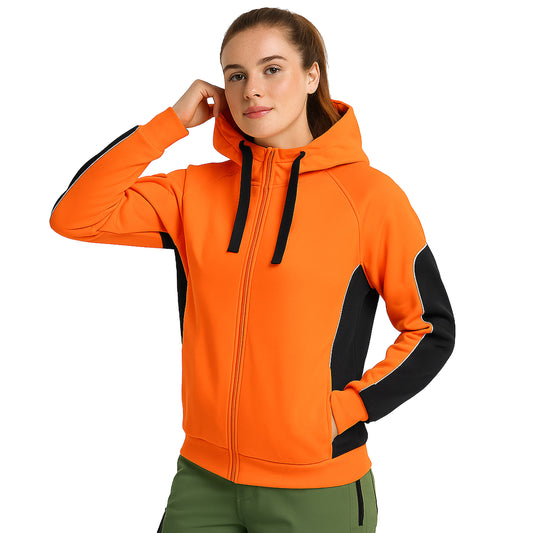 Big Bee Womens Hi Vis Hoodie – Safety Work Jumper, Full Zip, Brushed Fleece