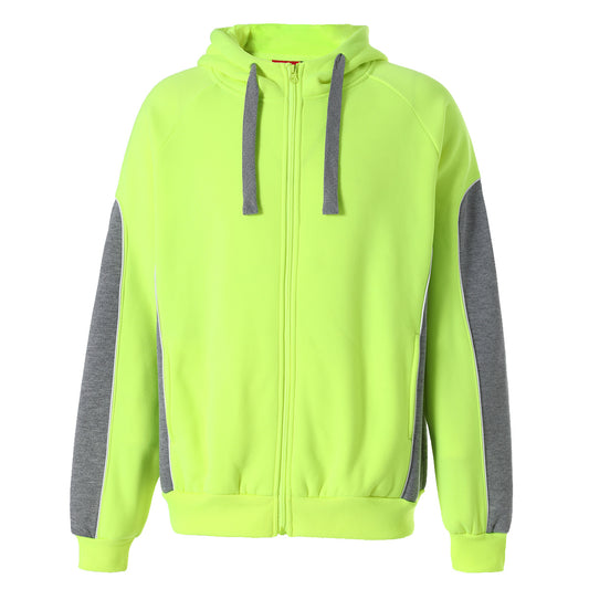 Ladies Panel Hi-Vis Work Hoodie in yellow grey, front – Big Bee Workwear