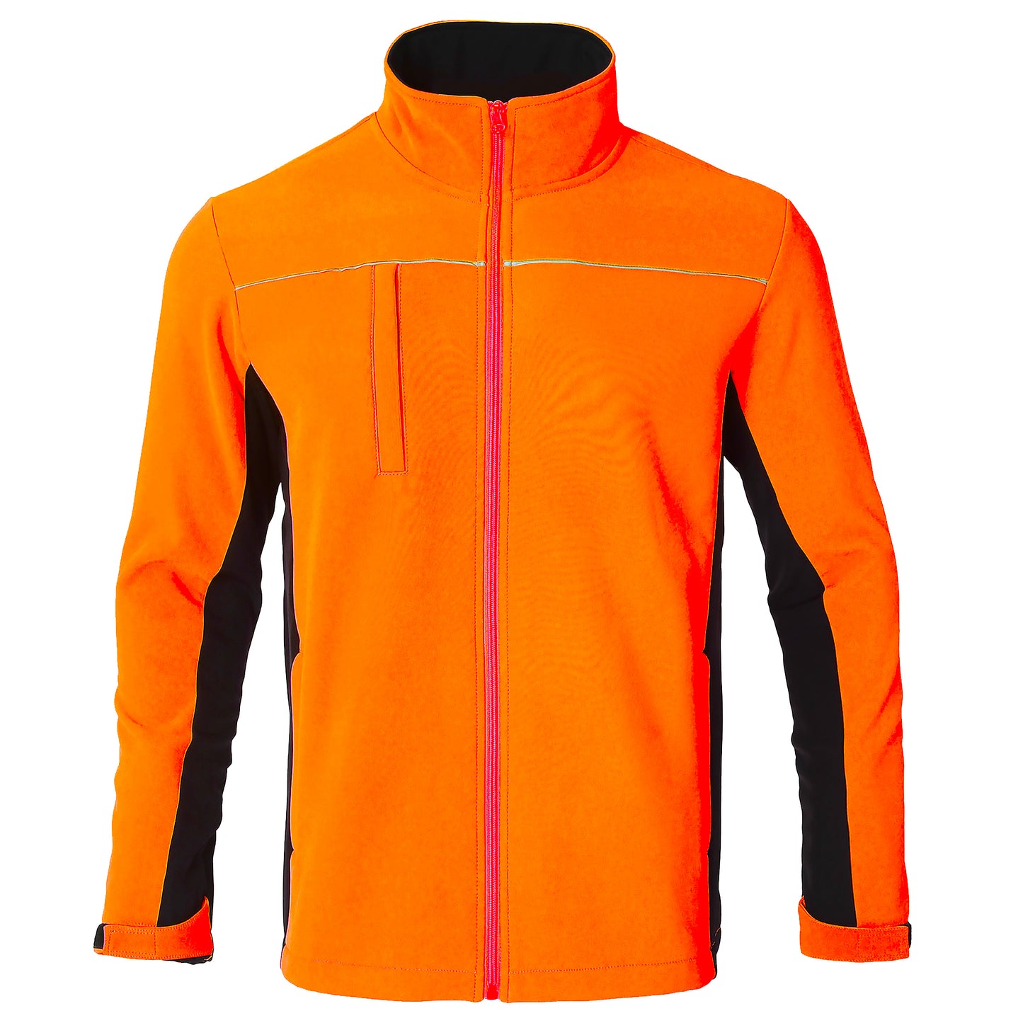 panel-work softshell jacket in orange black, front – Big Bee Workwear