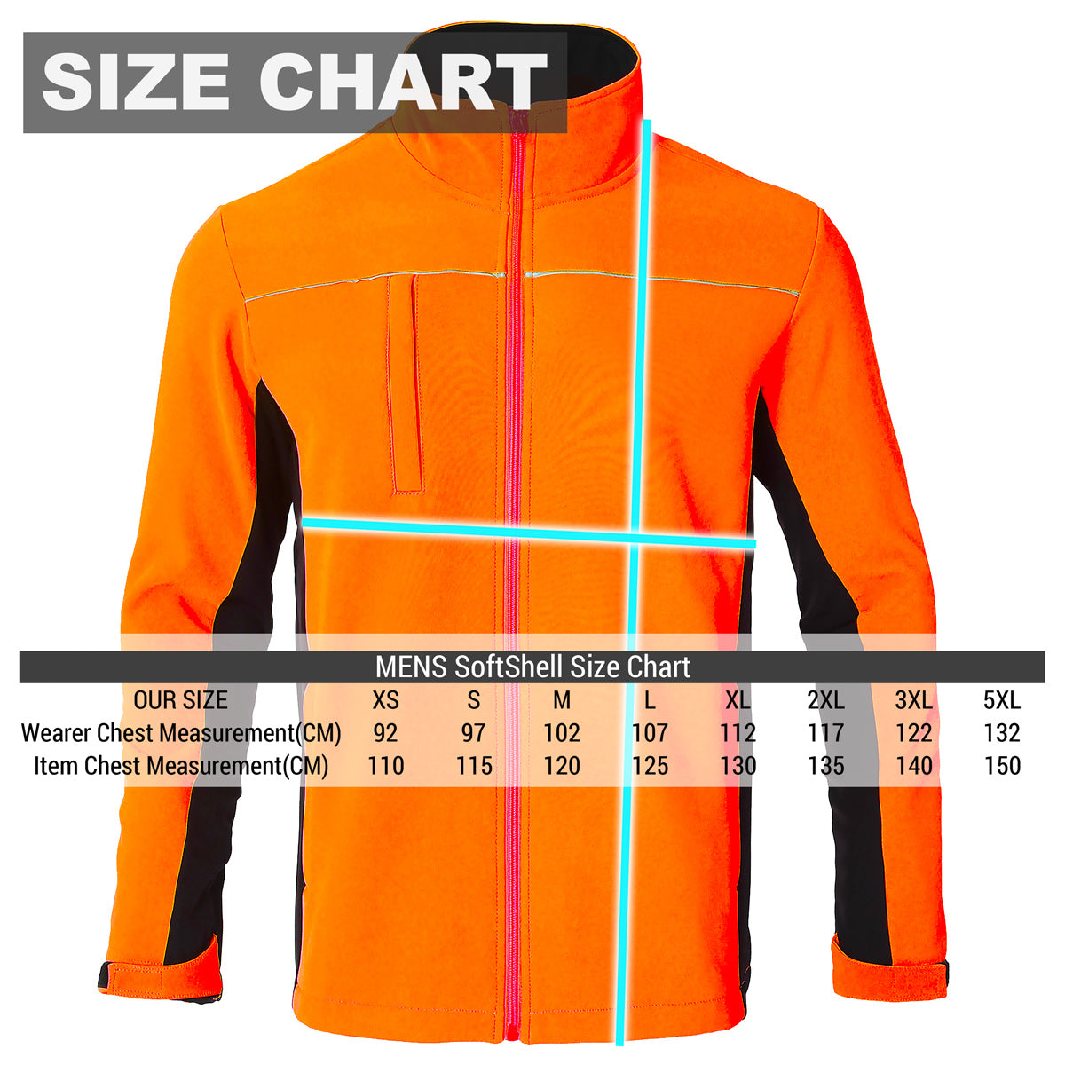 panel-work softshell jacket size chart – Big Bee Workwear