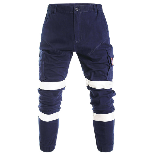 elite reflective work pants in navy reflective tape, front – Big Bee Workwear