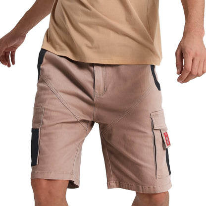 elite work shorts in khaki grey, model front – Big Bee Workwear