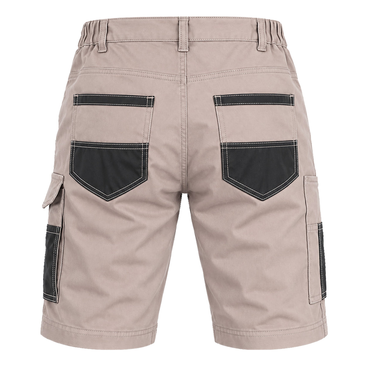 "elite work shorts in khaki grey, back – Big Bee Workwear"