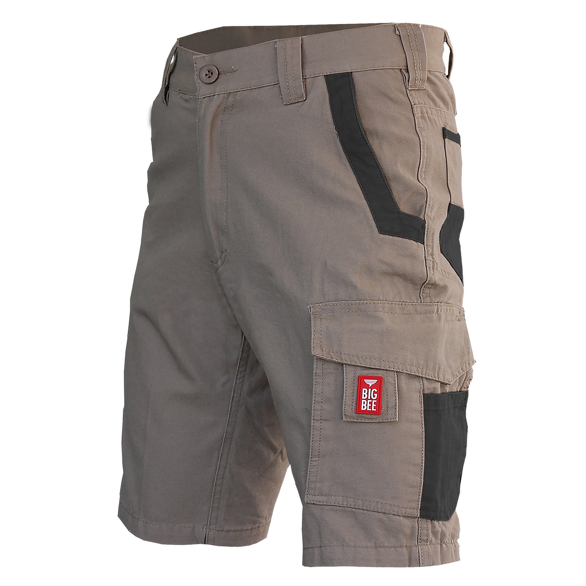 elite work shorts in khaki grey, front – Big Bee Workwear