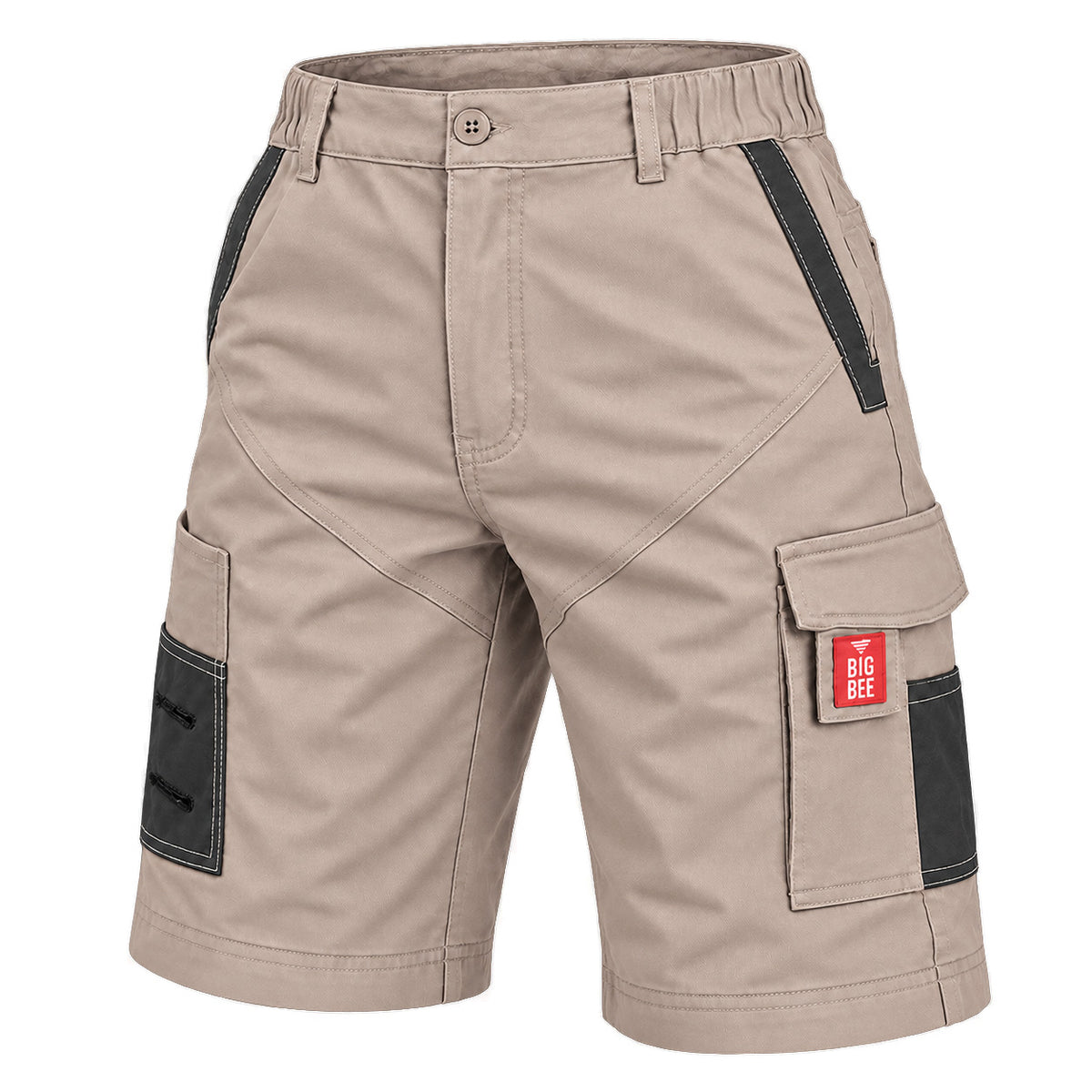 "elite work shorts in khaki grey, side – Big Bee Workwear"