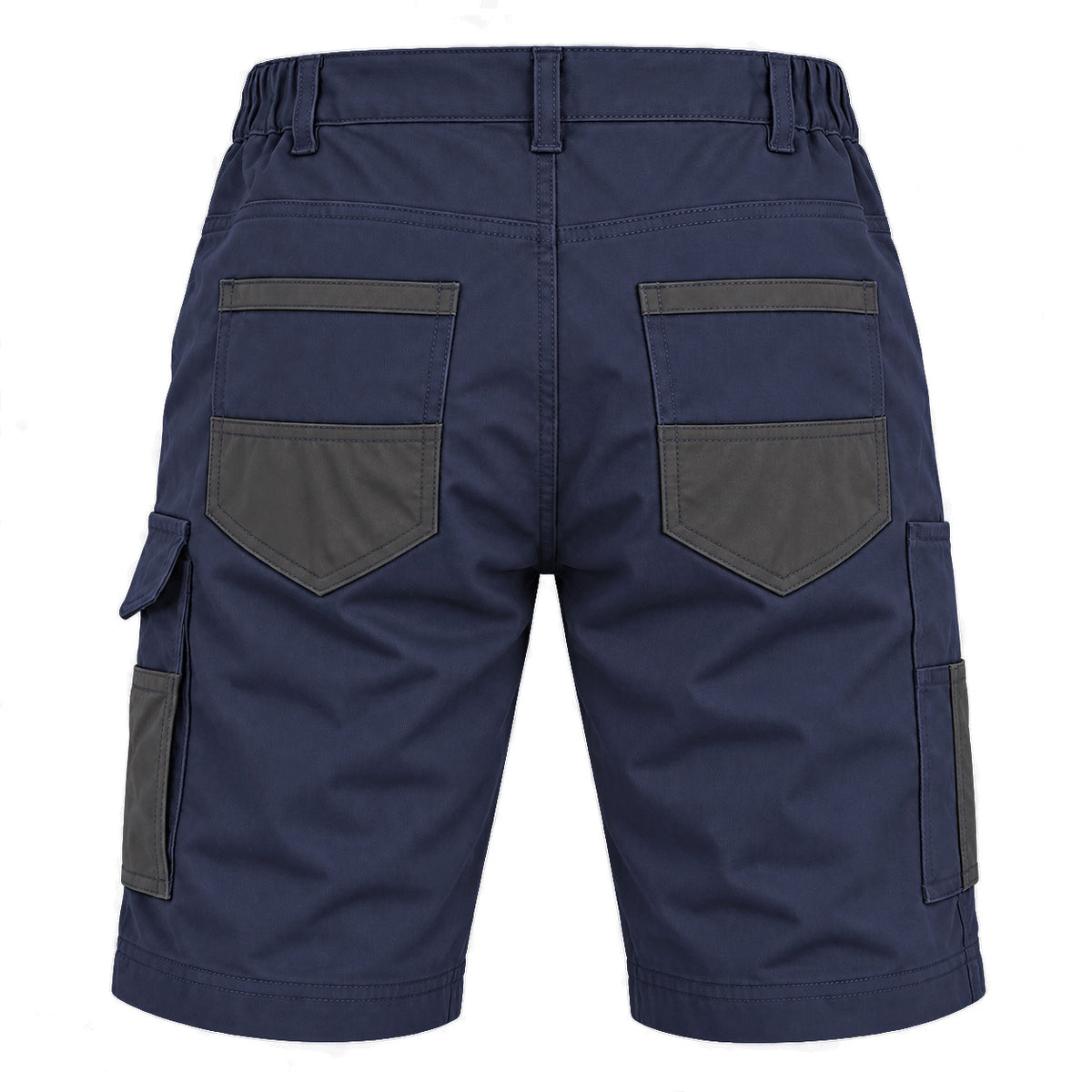 "elite work shorts in Navy with grey, back – Big Bee Workwear"