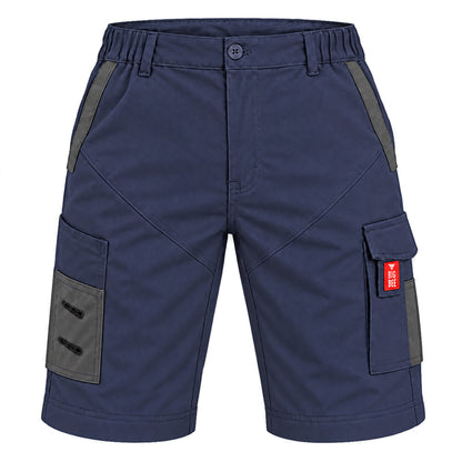 "elite work shorts in Navy with grey, front – Big Bee Workwear"