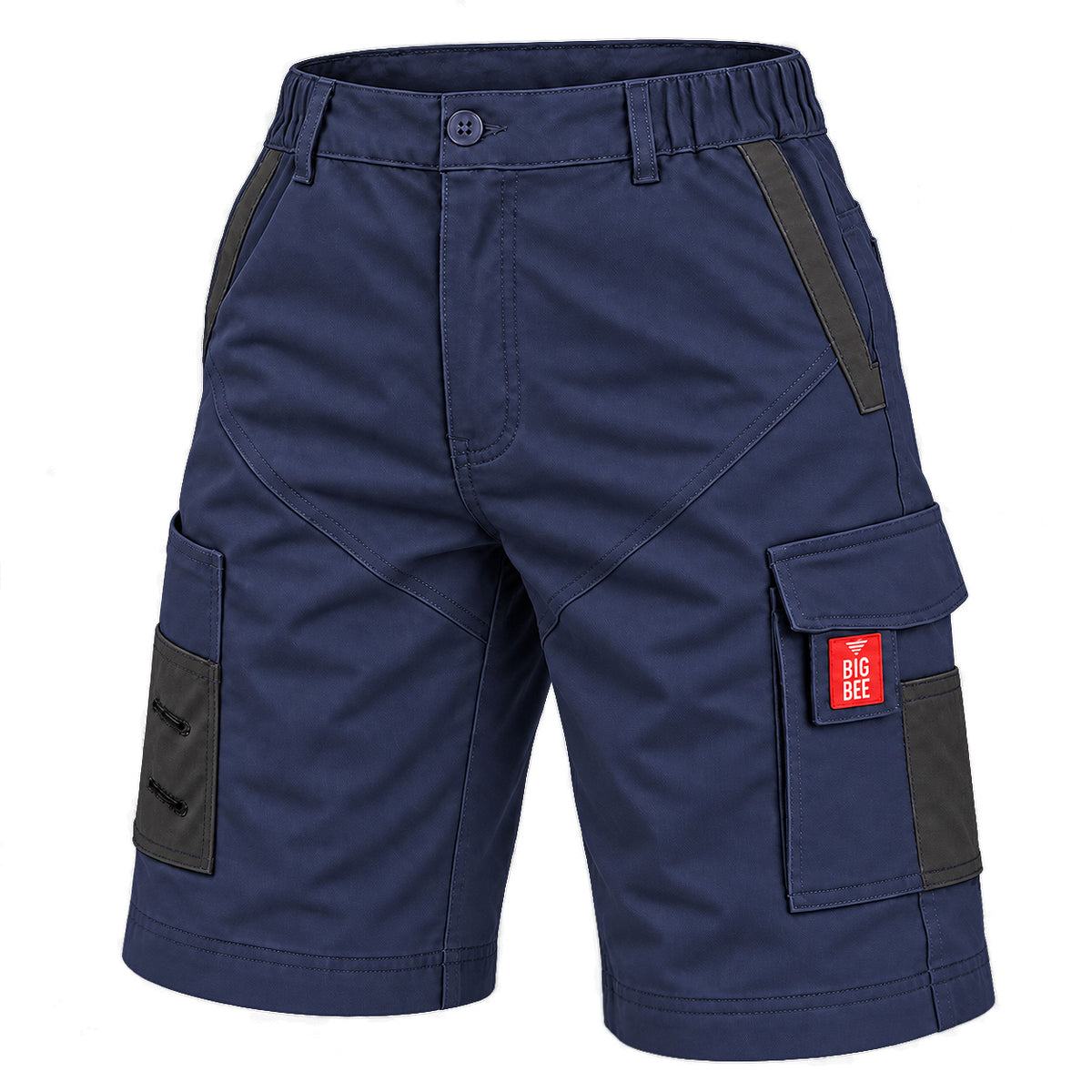 "elite work shorts in Navy with grey, side – Big Bee Workwear"