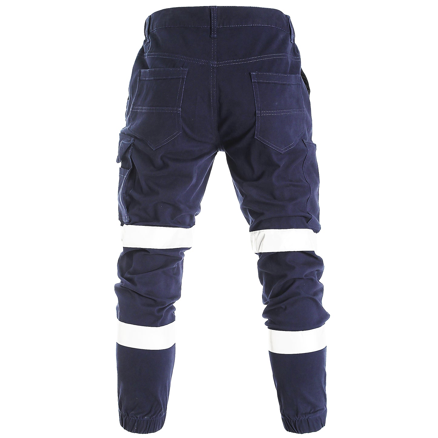 elite reflective work pants in navy reflective tape, back – Big Bee Workwear
