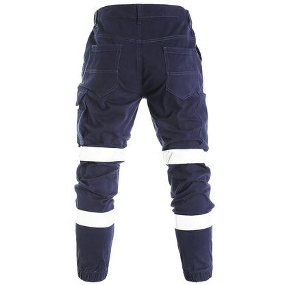 elite reflective work pants in navy reflective tape, back – Big Bee Workwear