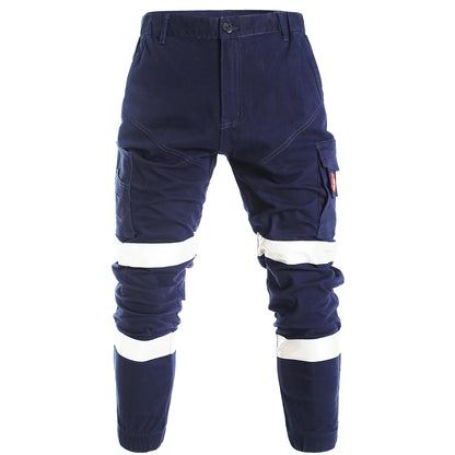 elite reflective work pants in navy reflective tape, front – Big Bee Workwear