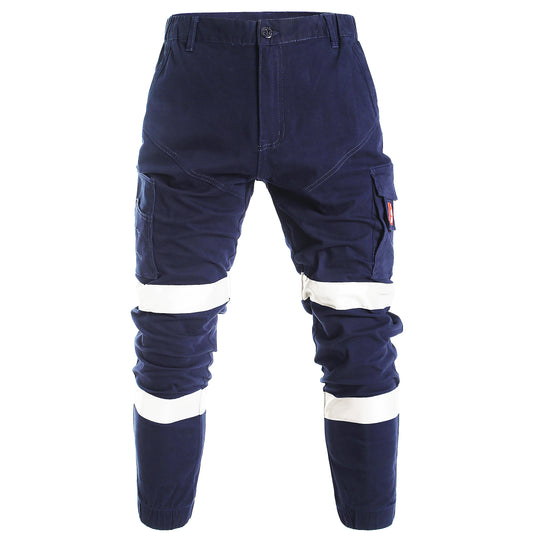 elite reflective work pants in navy reflective tape, front – Big Bee Workwear