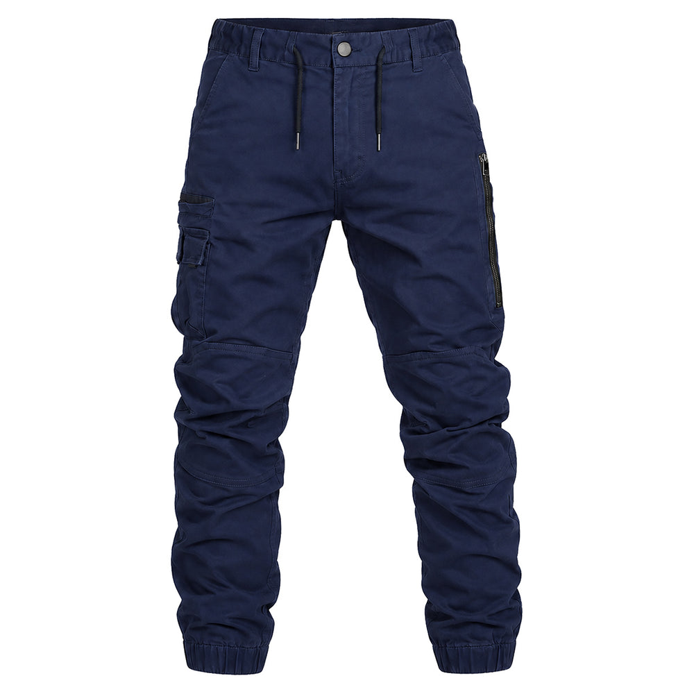 Big Bee Men’s WARP Cargo Pants – Cuffed Stretch Cotton Work Trousers in navy, front view