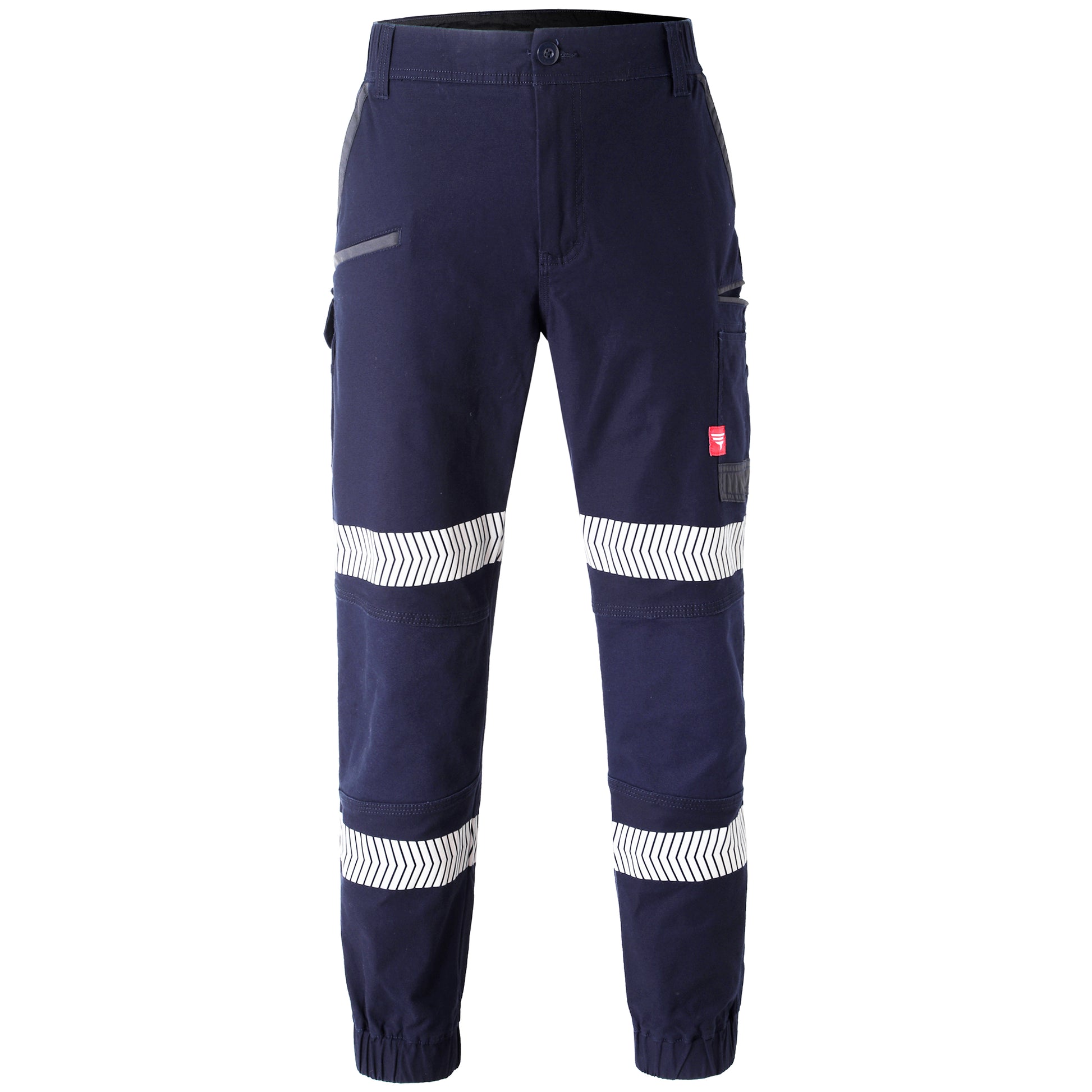 brumby work pants in navy reflective tape, front – Big Bee Workwear