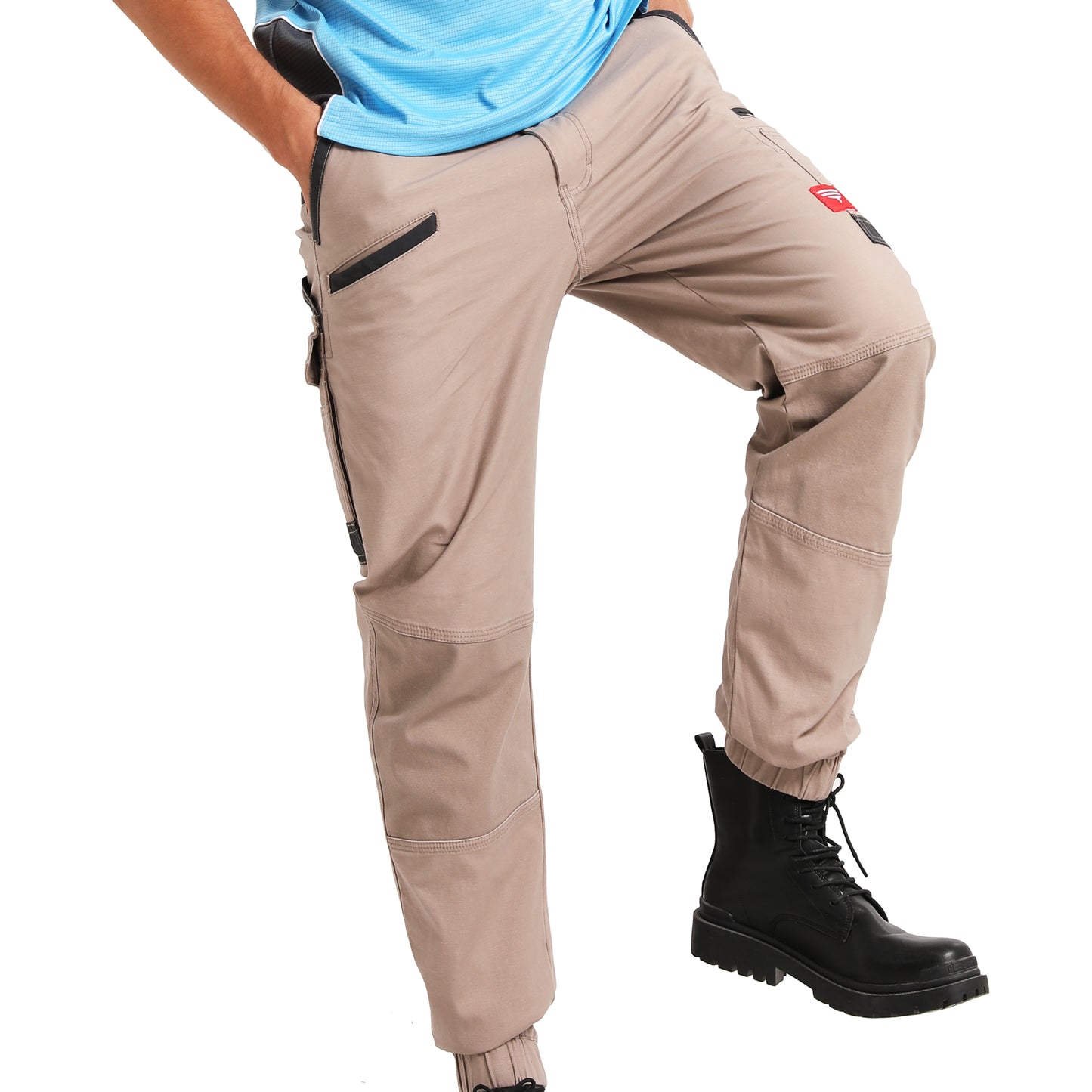 brumby work pants in khaki, model lifestyle scene – Big Bee Workwear