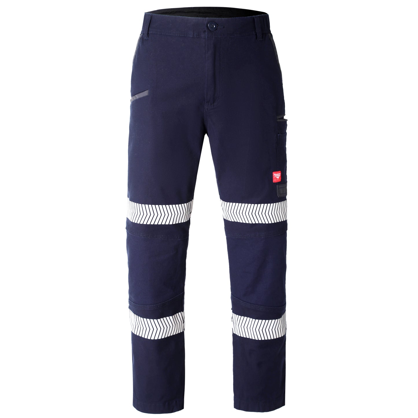 brumby work pants in navy reflective tape, front – Big Bee Workwear