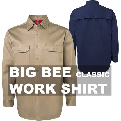 Big BEE Men's Work Shirt, Cotton Drill Traditional Workwear - Big Bee