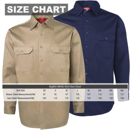 Big BEE Men's Work Shirt, Cotton Drill Traditional Workwear - Big Bee