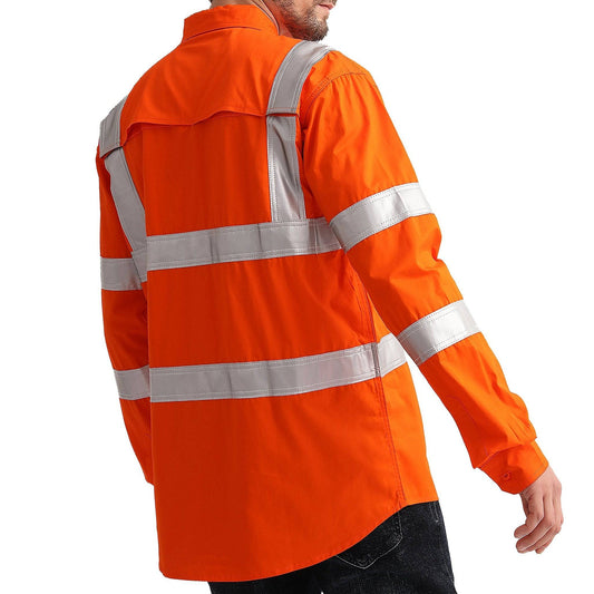 Big Bee Hi-Vis Shirts Orange H Pattern Reflective, VIC Rail Shirt - Big Bee