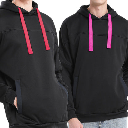 Drawstring Hoodie Jumper Fleece Sweatshirts Plain Black with Contrast drawstring - Big Bee