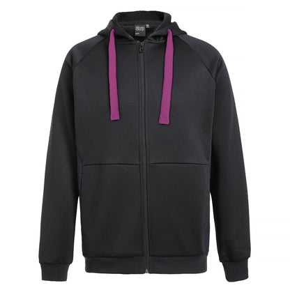 ladies wonder zip hoodie in Black with pink magenta, front – Big Bee Workwear