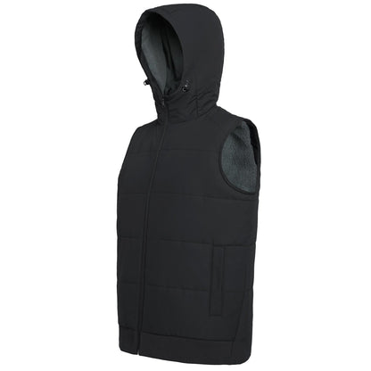 essential puffer vest in black, side – ISUSI