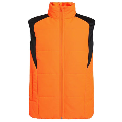 ladies strike puffer vest in orange, front – ISUSI