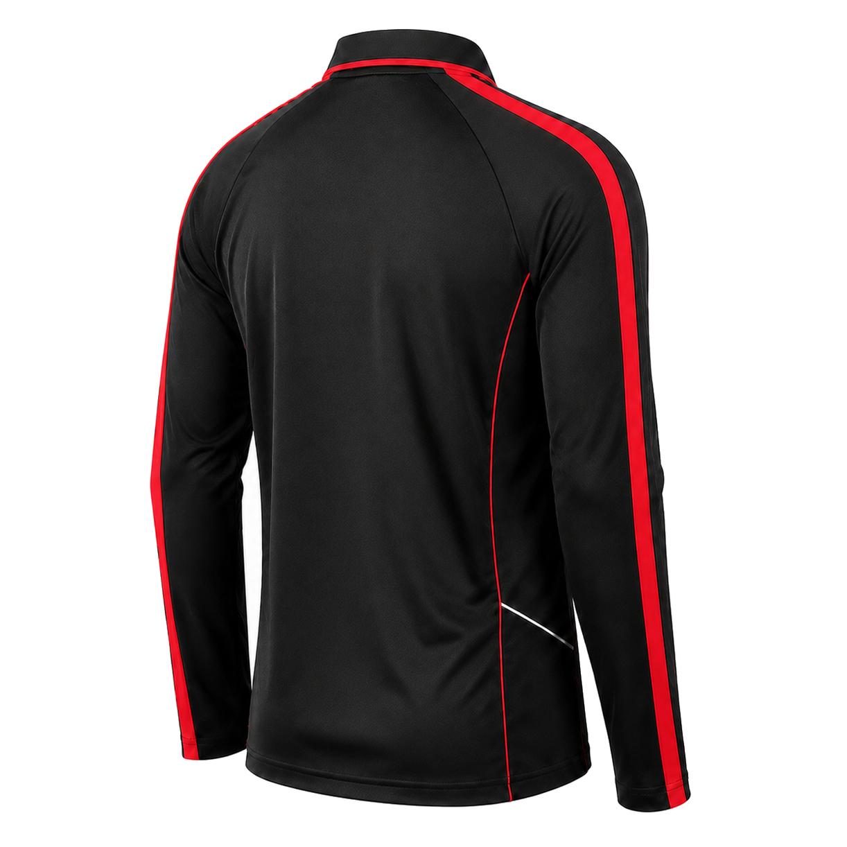 "flow polo shirt in Black with red, back angle – Big Bee Workwear"