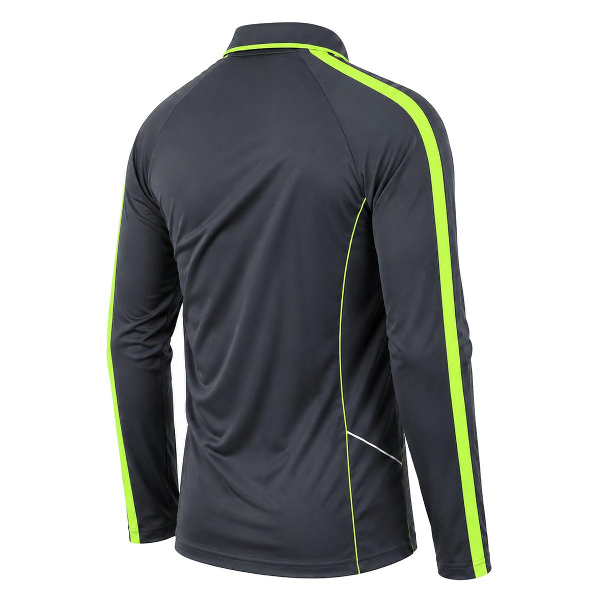 "flow polo shirt in grey green lime, back angle – Big Bee Workwear"