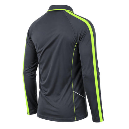 "flow polo shirt in grey green lime, back angle – Big Bee Workwear"