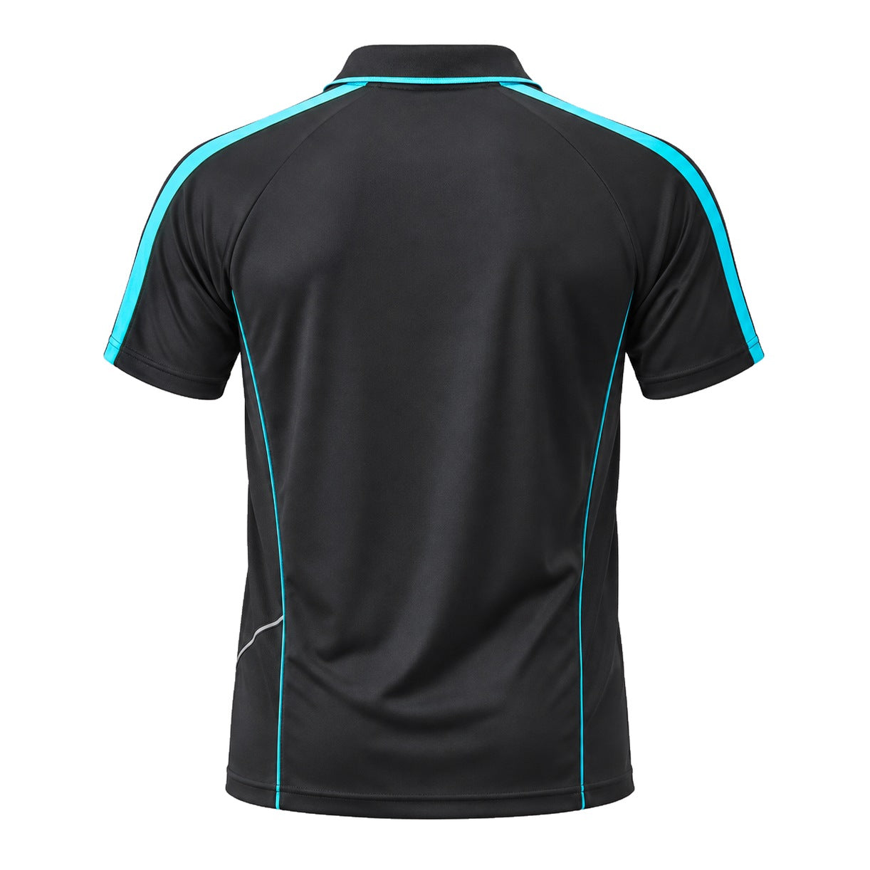 "flow polo shirt in Black with Aqua Blue, back – Big Bee Workwear"