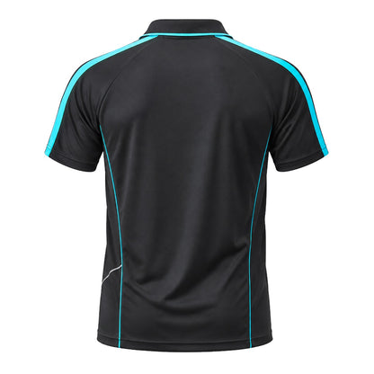 "flow polo shirt in Black with Aqua Blue, back – Big Bee Workwear"