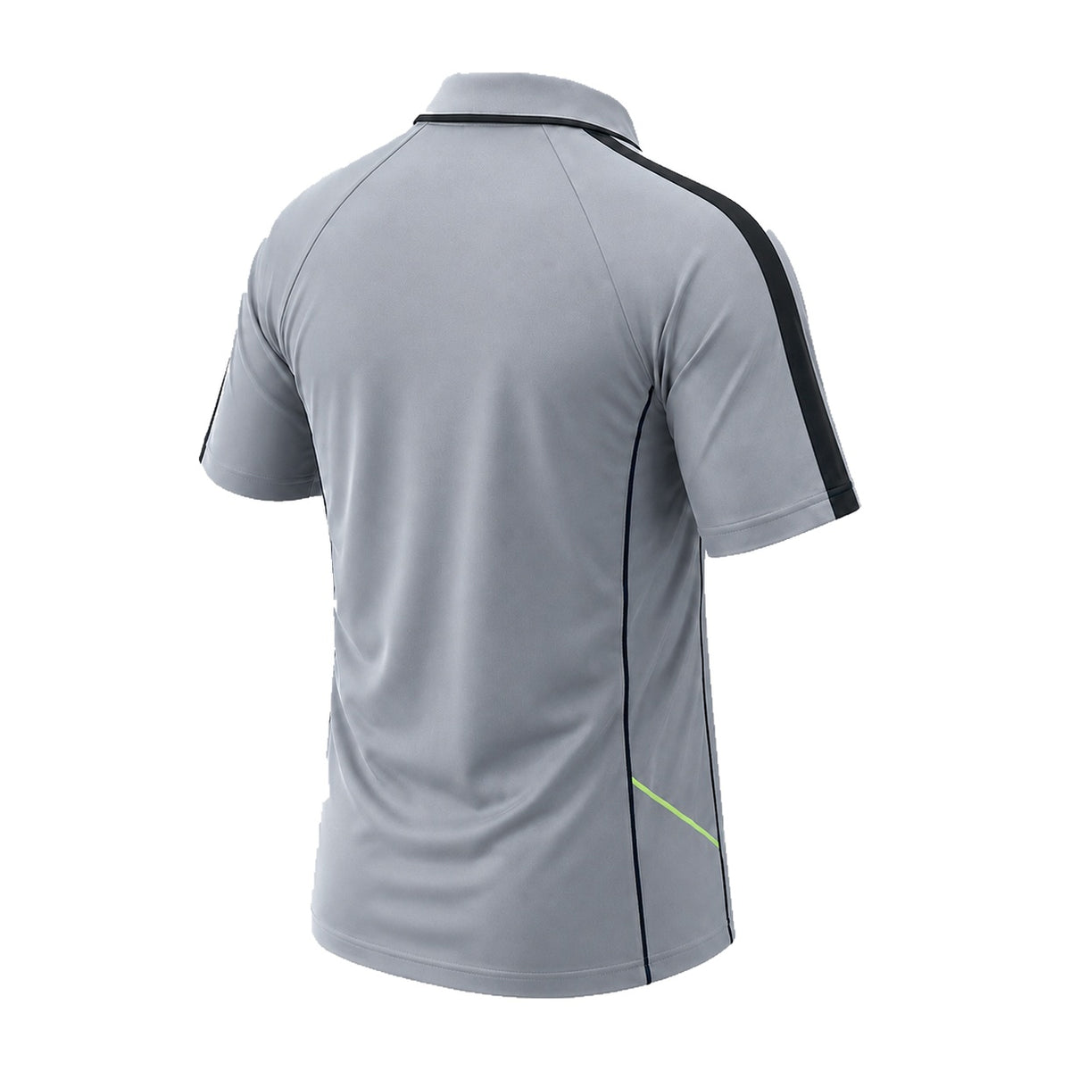 "flow polo shirt in grey black, back angle – Big Bee Workwear"
