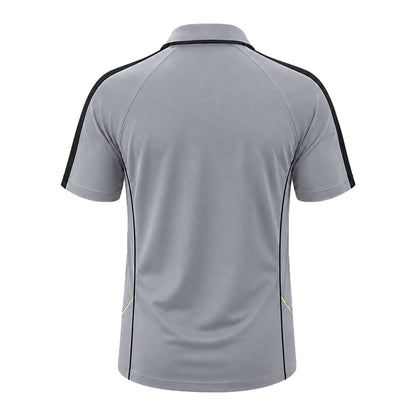 "flow polo shirt in grey black, back – Big Bee Workwear"