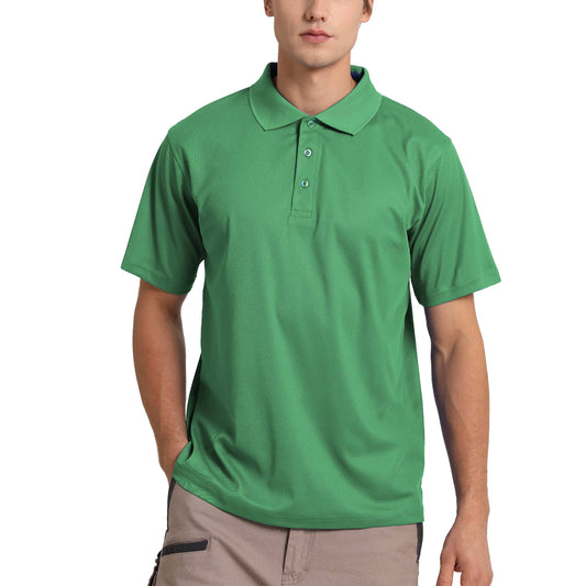 cotton blend polo shirt in green, model front – Big Bee Workwear