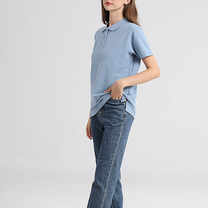 cotton blend polo shirt in blue natural, model posed – Big Bee Workwear