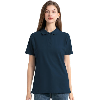 cotton blend polo shirt in Navy Blue, model front – Big Bee Workwear
